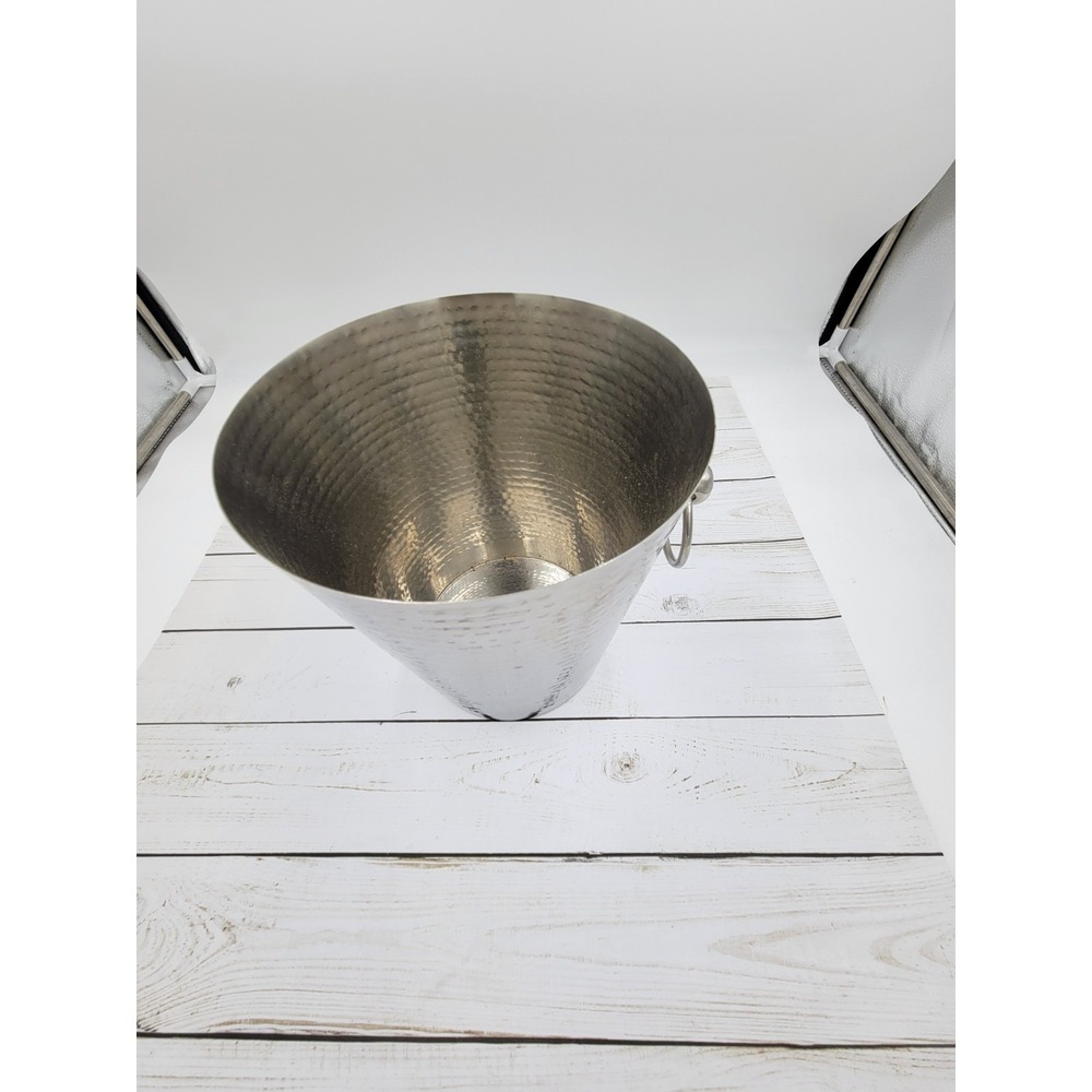 Viski Admiral Hammered Ice Bucket Silver Metal with Ring Handles - Picture 5 of 9